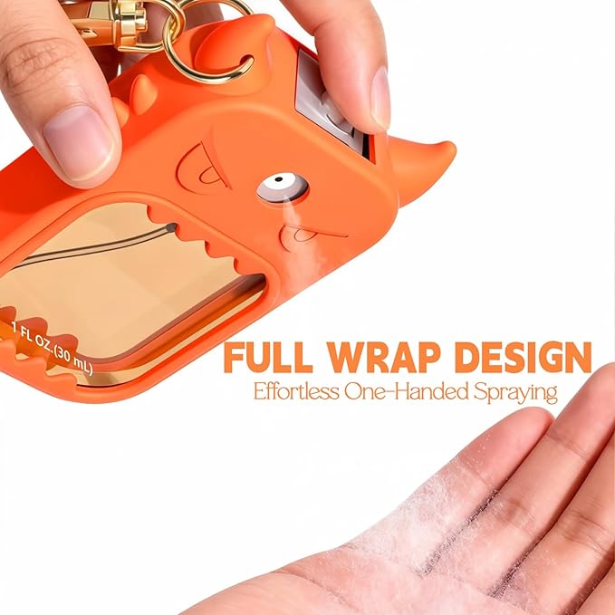 Hand Sanitizer Case Compatible with Touchland 1 Fl Oz, Cute Monster Silicone Spray Holder with Keychain for Bags, Orange