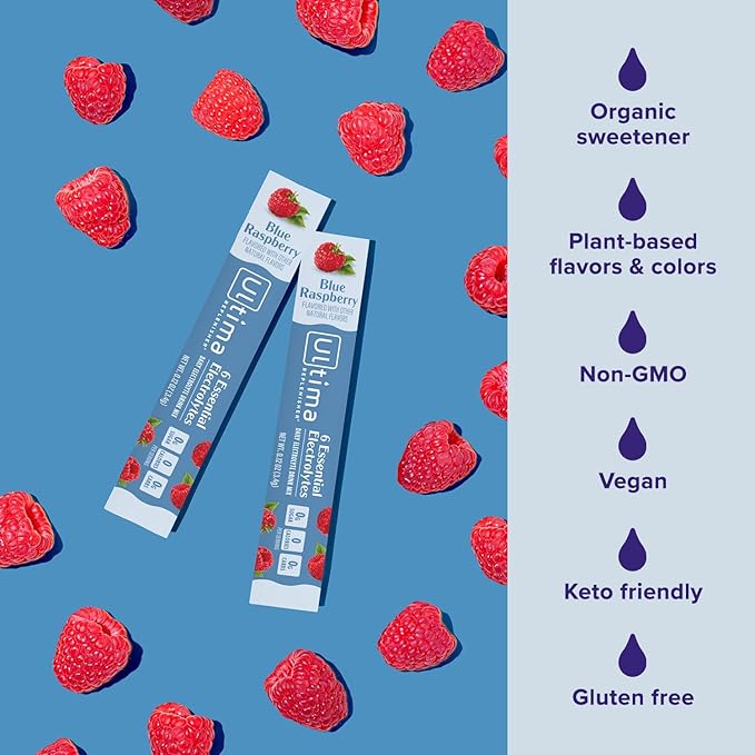 Ultima Replenisher Daily Electrolyte Powder – Blue Raspberry, 20 Stickpacks – Zero Sugar Hydration Packets with 6 Electrolytes and Minerals – Sugar Free, Plant Based & Keto Friendly Drink Mix | Daily Electrolyte, Hydration Packets, 6 Electrolytes, Trac...