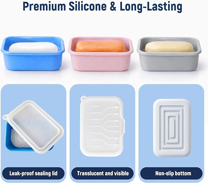 Leakproof Silicone Travel Soap Case: Compact Portable Bar Soap Case with Drainage Layer & Upgraded Lid - 2026 Travel Essentials for Camping, Gym, Shower & Carry-on Bags (Gray)