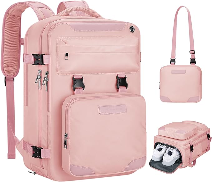 Maelstrom Travel Backpack for Women Men,25L Laptop Backpack Fits 15.6-Inch Laptop,Waterproof Carry On Backpack for Airplanes with Detachable Crossbody Bag & Shoe Compartment (Pink, Medium)