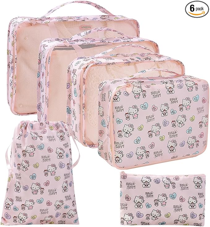 AmBealla 6 Set Travel Organizer,Packing Cubes for Travel Luggage Organizer Bags,Waterproof Pink Twill,Cute Packing Organizers for Business/Vacation,Women's Clothes Storage