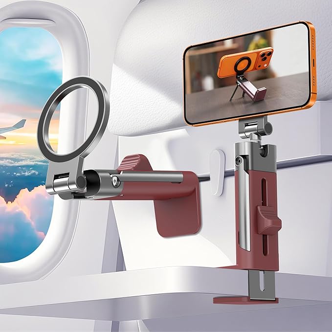 for MagSafe Airplane Phone Holder Mount Travel Essentials for Plane,N55*40 Pro Magnetic Phone Stand for Desk Tray Table,360° Swivel Travel Gifts for Women Men Airplane Gadgets Cruise Must Haves Red
