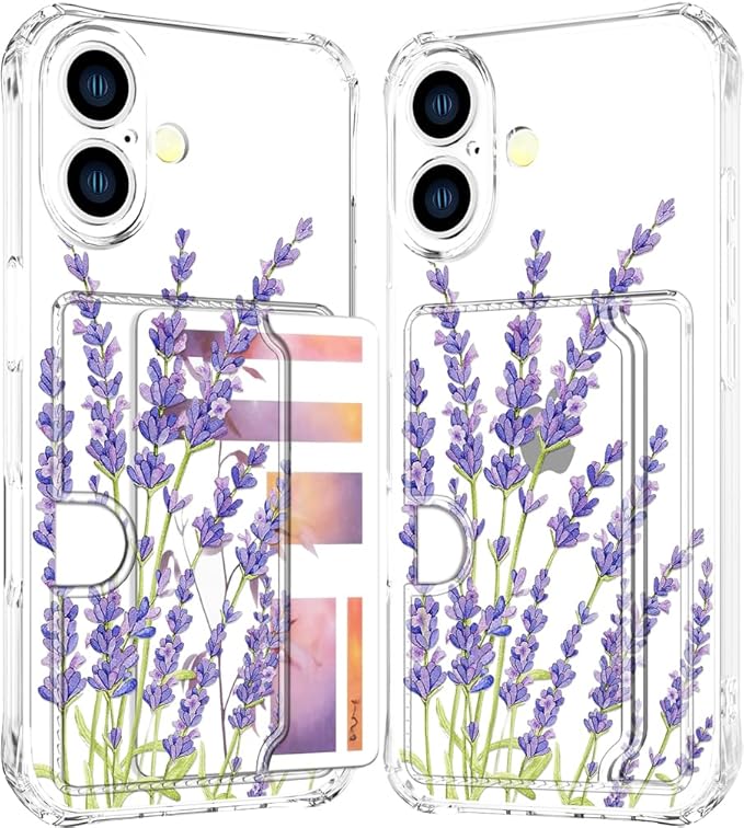 Compatible with iPhone 17 Case Card Holder for Women Cute Design,Wallet Phone Cases Transparent Cool Kawaii Protective (Clear Purple Lavender)