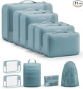 11 Set Packing Cubes for Travel, Gifts for Women Mom Kids, TSA Approved Bags for Makeup, Cosmetic, Toiletry, Suitcase Organizers for Checked Luggage, Cruise Essentials, Airplane Accessories, Blue-Gray