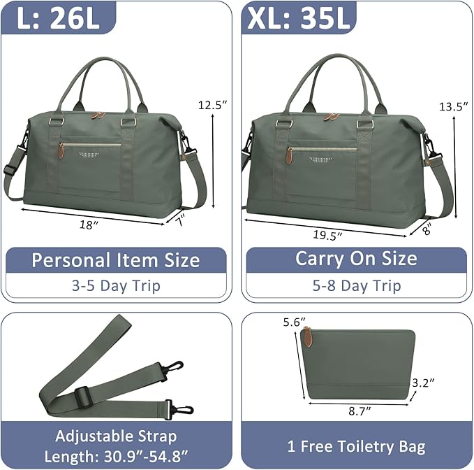 ELONGRIVER Travel Duffle Bag for Women, Weekender Bags, Hospital Bag for Labor Delivery, Lightweight Tote Duffel Overnight Bag with Luggage Sleeve,Airplane Travel Bags (Army Green, Large)