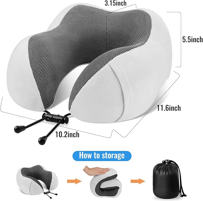 CloudBliss Travel Pillow Premium Memory Foam, Comfortable & Supportive Neck Pillow, Neck Pillows for Sleeping Travel, Airplane Pillow for Sleeping Airplane, Car, Office and Home（Black & Light Grey）