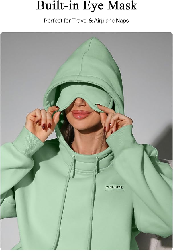 Travel Hoodie – Built-In Eye Mask, Multiple Pockets, Unisex Pullover Sweatshirt for Airplane, Sleep & Lounge
