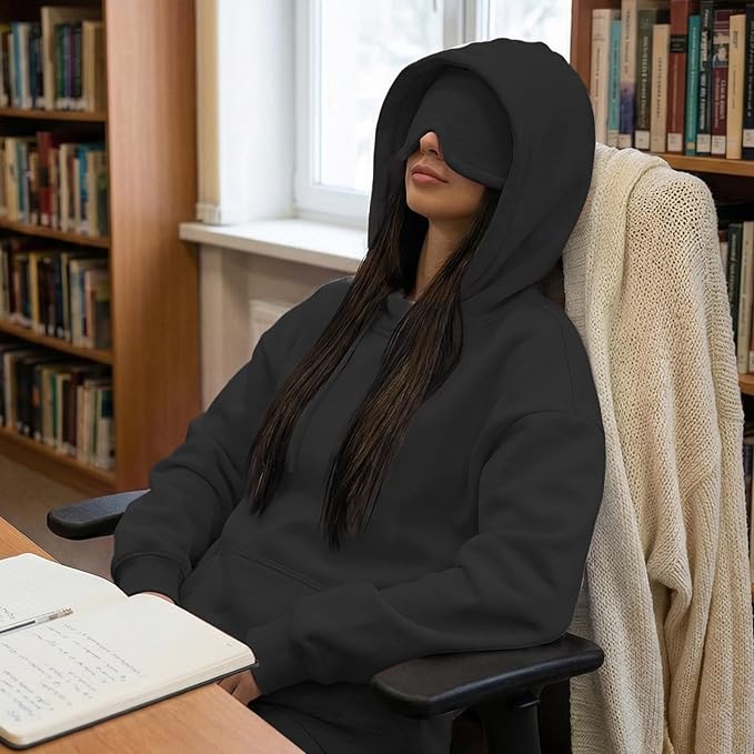 Ainangua Womens Oversized Pullover Essentials Hoodie with Eye Mask Comfor Airplane Mode Travel Office Vacation Sweatshirt