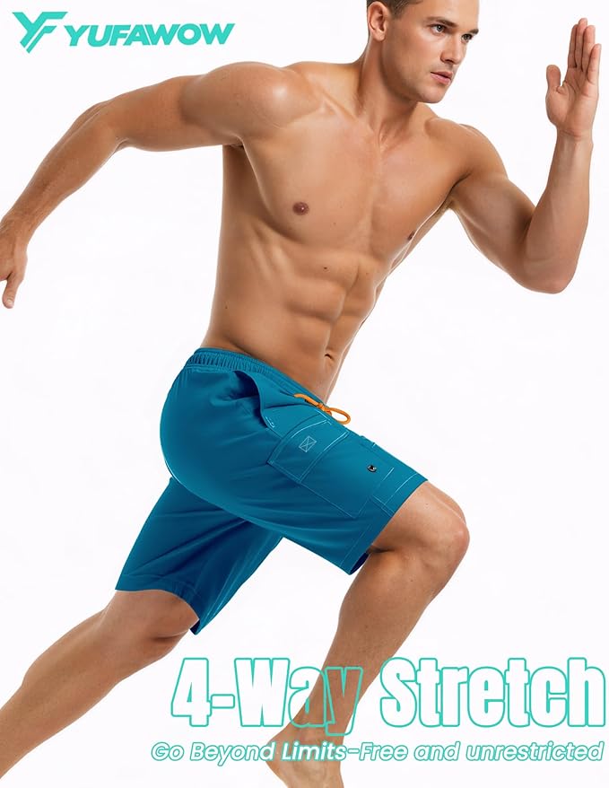 Men Swim Trunks with Compression Liner Quick Dry Breathable Multi Pockets for Summer Beach Cruise Water Park
