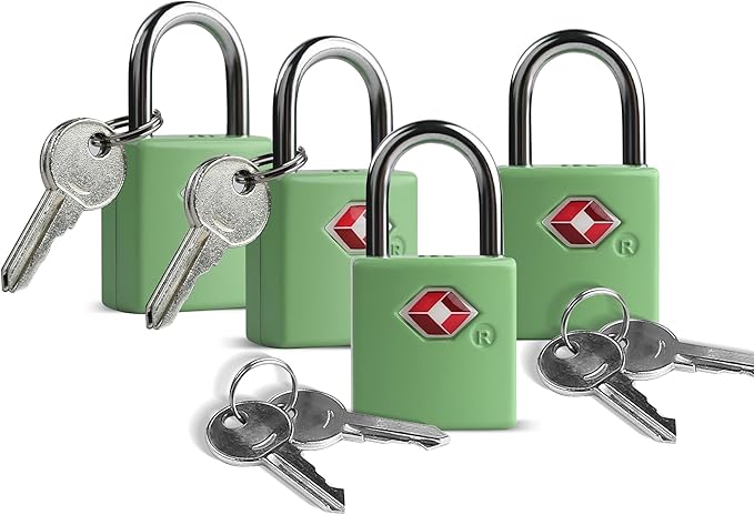 TSA Locks for Luggage, Luggage Locks TSA Approved 4 Pack for International Travel Essentials, Small Padlock with Key, Mini Padlock for Bag, Suitcase, Backpack, Purse Zipper, Case, Drawer