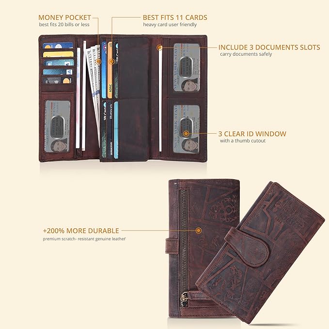 Real Leather Women Wallet Leather with RFID Blocking -Trifold Card Holder Designer Ladies Clutch with ID Window Wallets