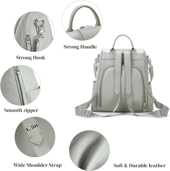 Leather Backpack Purses, Anti-theft Genuine Leather Backpack Bags for Women, Large Capcacity Fashion Convertible Shouler Bags for School Travel Daily