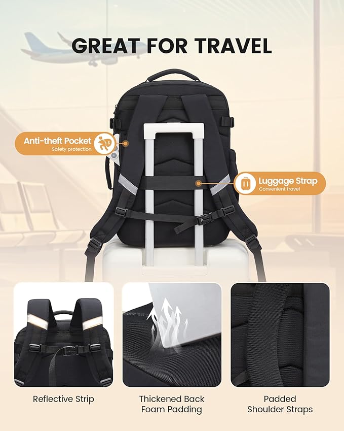 LOVEVOOK 40L Travel Backpack for Men Women, Waterproof Carry On Backpack for Work & Travel, Flight Approved Personal Item with 3 Packing Cubes, TSA Bag Fits 17.3" Laptop,Navy blue