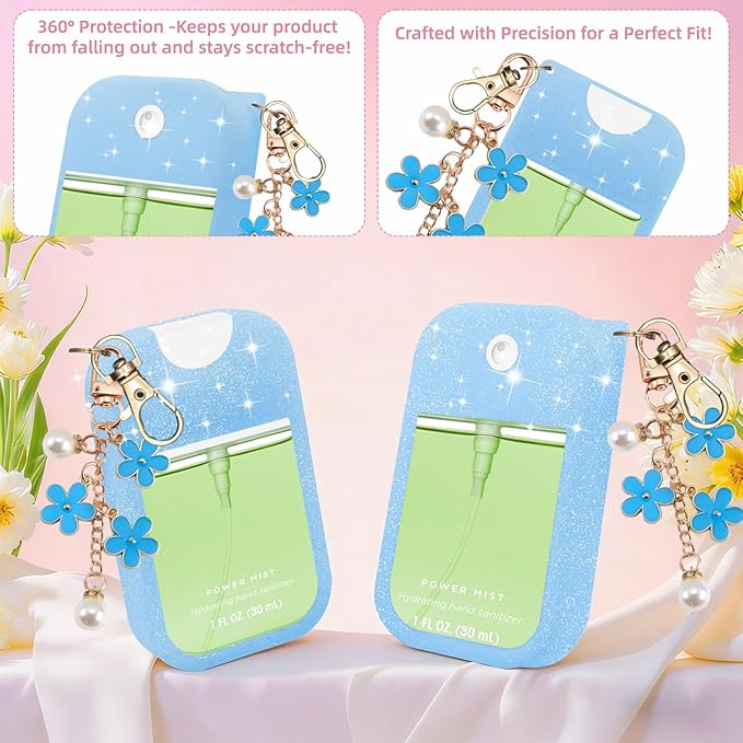 Silicone Case Compatible with Touchland Hand Sanitizer Spray Mist 1 oz with Flower keychain