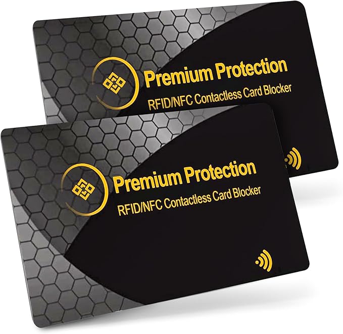 KF-Premium RFID Blocking Card (2 Pack) - Ultra Thin Debit & Credit Card Protector - Anti Theft & Fraud Contactless NFC Card Blocker - Passport Wallet Defender for Men & Women (Gold)