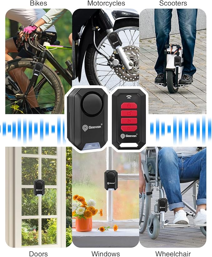 Geevon Loud 135dB Bike Alarms for Ebikes, Wireless Bike Alarm with Remote, Anti-Theft Bicycle Motorcycle Alarm Wireless Security Sensor Alarms, IPX5 Waterproof