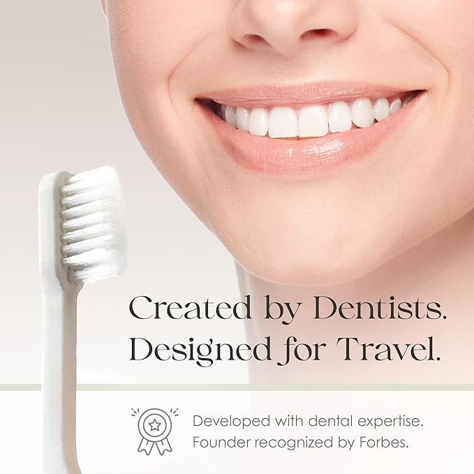 Minibox Folding Travel Toothbrush | 1 Pk w/ 2 Extra Replaceable Brush Heads | Comes with Dual-Length Bristles & Case| Compact Mini Design for Business Trips, Camping, & Outdoor Activities| Blue