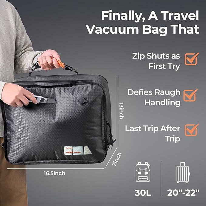 Relime Apex Series Vacuum Bags for Travel Luggage, 180° Open, Reusable Compression Bags for travel Pack, Vacuum Seal Packing Cube for Cloth (1Medium+Pump)