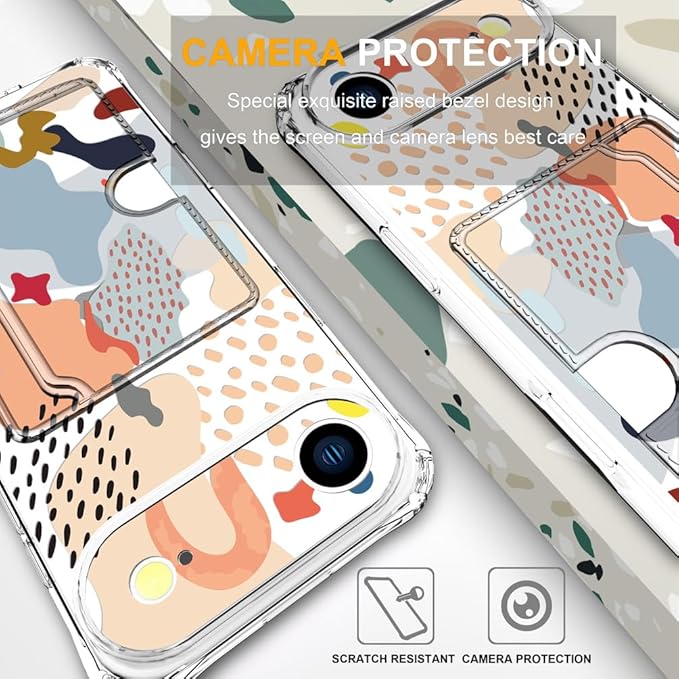 Compatible with iPhone 17 Air Case Card Holder for Women Cute Design,Wallet Phone Cases Transparent Cool Kawaii Protective (Clear Abstract Art)