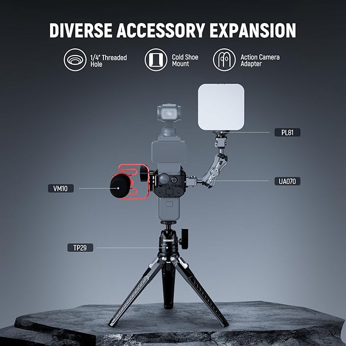 NEEWER Pocket 3 Cage Compatible with DJI Osmo Pocket 3 & Creator Combo Accessories, Gimbal Video Recording Extension Rig with Action Camera Adapter, 1/4" Threads, Cold Shoe, Cleaning Cloth, AC009