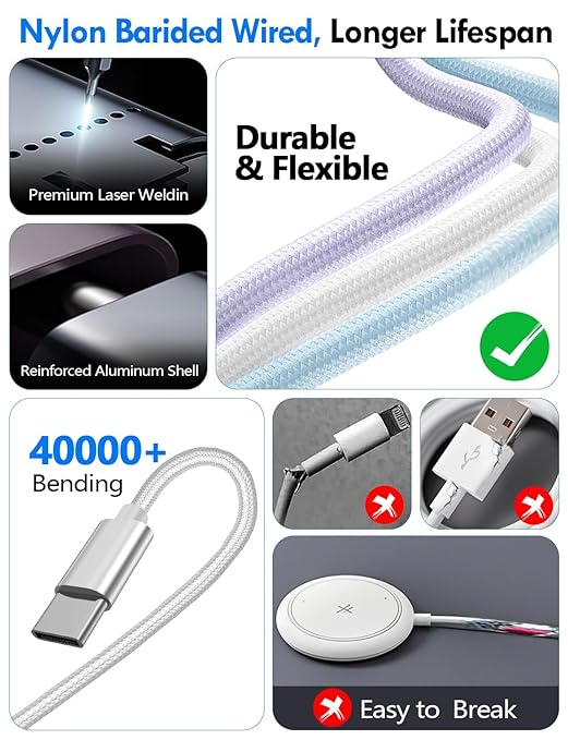 Travel Essentials for Apple Watch Charger,iPhone Charger,3 in 2 Type C/Lightning/Magnetic Travel Charging Cable Docks,Multi Charging Cable Portable Designed for iWatch Series,iPhone 17-11,S26,Car-4FT