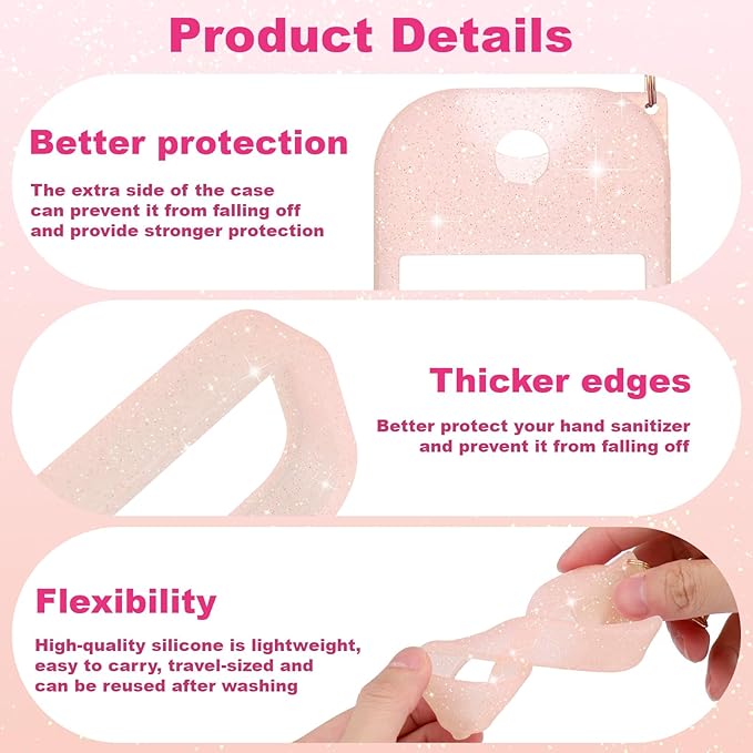 Palksky Hand Sanitizer Spray Glitter Case for Touchland,Silicone Case with Keychain for Power Mist and Glow Mist 1 fl oz(Glitter Sequin Blush Beige),Travel Size