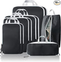 Compression Packing Cubes, 10 Set Packing Cubes for Travel Compression, Lightweight Compressible Package Organizer for Carry On and Suitcases, Black and Grey