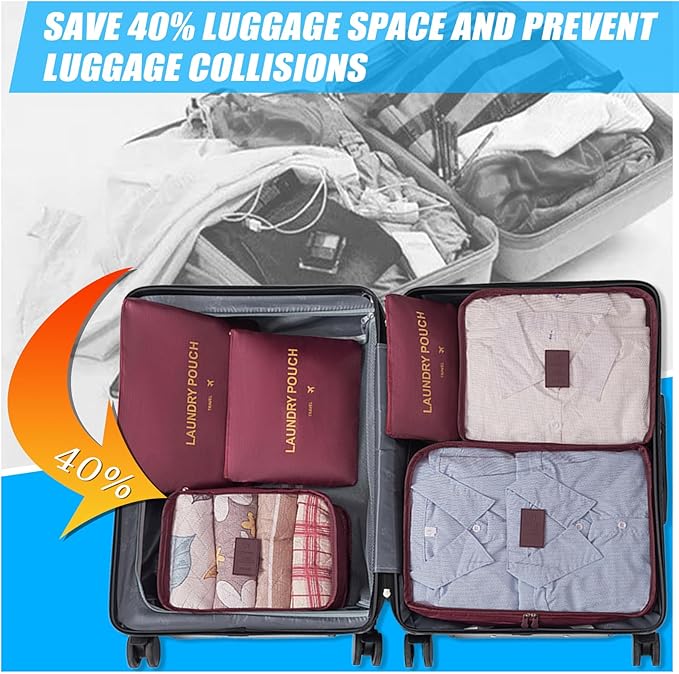 12 Set Packing Cubes for Travel Luggage Packing Bags Reusable Waterproof Suitcase Organizer Bags Set with Shoe Bag and Toiletry Bag (Grey+Wine Red)