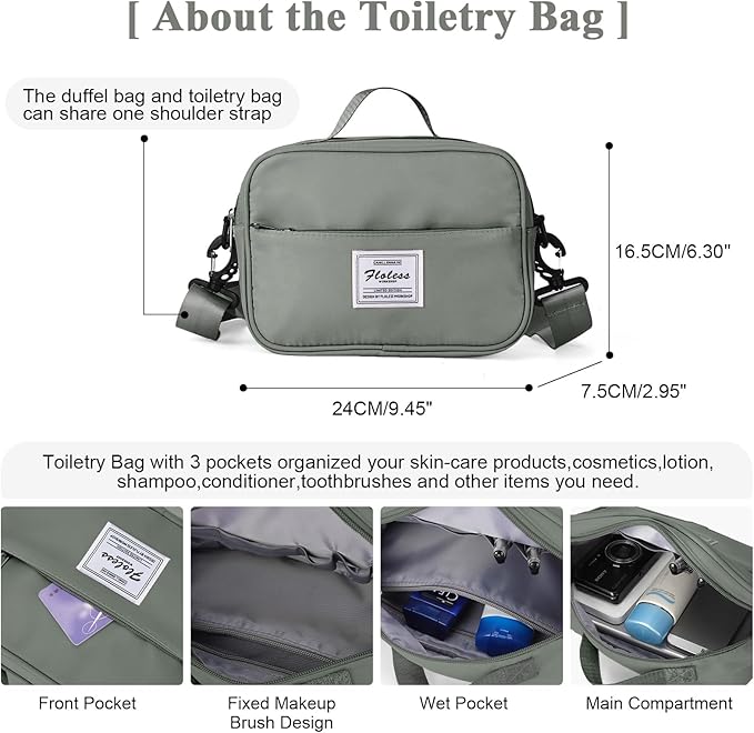 Travel Duffel Bag with Shoes Compartment, Carry on Overnight Weekender Bags for Women, For Spirit Airlines 18x14x8 Personal Item Bag