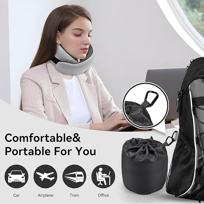 Travel Neck Pillow for Airplanes, Premium Memory Foam Neck Pillow with Ergonomic 360° Support, Travel Essentials for Plane, Car, Train and Home, Light Green