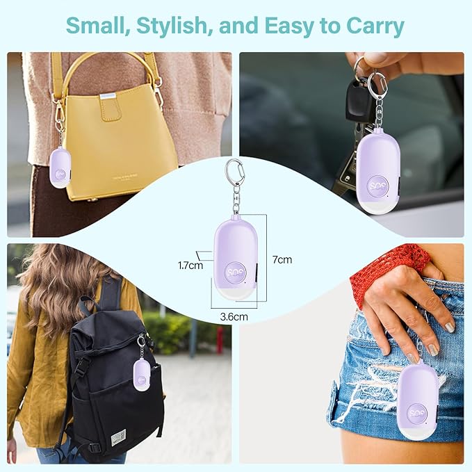 Hion Personal Safety Alarm for Women, Rechargeable 130dB Self Defense Alarm Keychain with LED Flashlight, Emergency Safe Sound Security for Children Elderly College Girls Men, Purple
