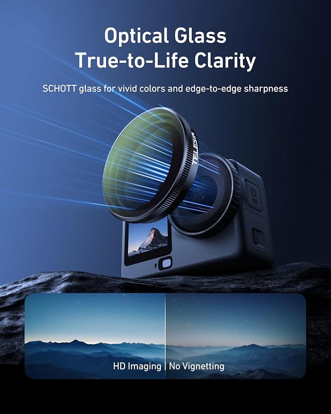 TELESIN Black Diffusion 1/4 Filter for DJI Osmo Action 6, Pro Mist Style Lens Filter, Soft Skin & Cinematic Glow, Reduce Harsh Highlights, HD Optical Glass, Lightweight Aluminum Frame