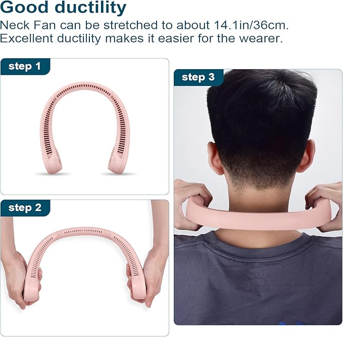 CIVPOWER Neck Fan: Portable Personal Neck Cooling Rechargeable Bladeless Fan - Hands Free 3 Speed 4000 mAh Battery USB Operated Wearable Headphone Design - Gift for Men Women Outdoor (Pink)