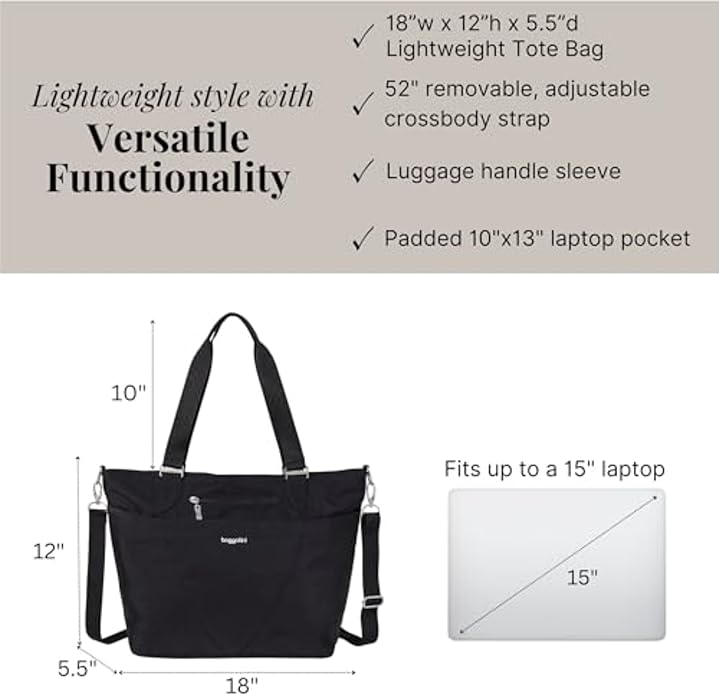 Baggallini Avenue Tote - 12x18 Laptop Tote Bag for Women - Lightweight Work Travel Carry On Bag