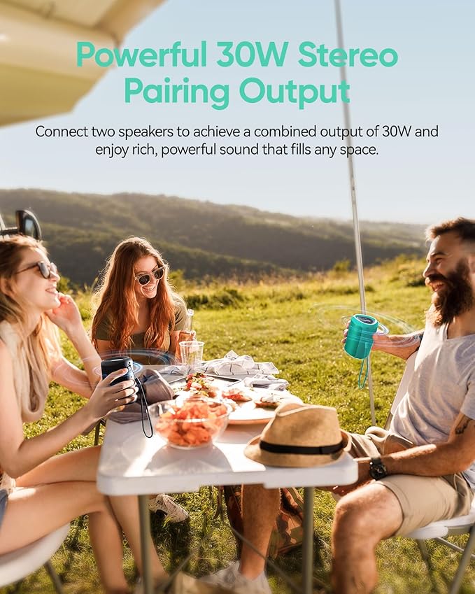 Portable Bluetooth Speaker Beach Essentials: Powerful Crystal Clear Sound/Dynamic Light/IPX5 Waterproof/All Day Playtime/Wireless BT 5.3/TWS Paring, Mom Gifts, Outdoor|Travel|Camping|Pool Accessories