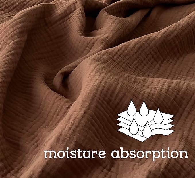 KyraHome 100% Cotton Throw Blankets, 90"x104" King Size, Organic Cotton Pre-Washed, Lightweight Gauze Fall Throw Blankets, Layering Muslin Blankets Bed Coverlet, All Season, (Brown)