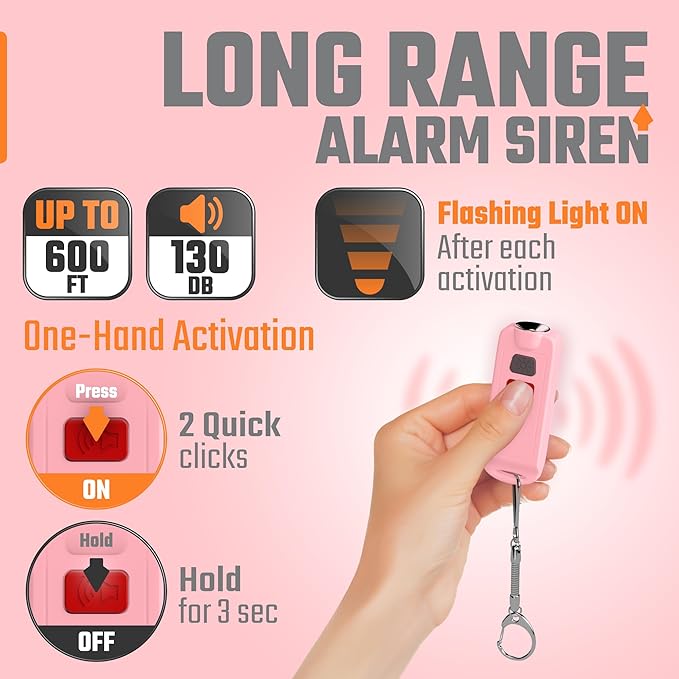 Personal Safety Alarm Keychain for Women - 130dB Rechargeable Self Defense Key Chain Siren - Waterproof Panic Button with Light and Low Battery Notice
