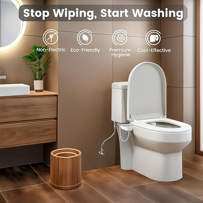 Bidet Attachment for Toilet Ultra-Slim Bidets for Existing Toilets, Non-Electric Bidet Toilet Seat Self-Cleaning Retractable Nozzles Badays for Toilets, Quick & Easy Installation Bedets