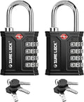 SURE LOCK TSA Accepted 4 Dig Heavy Duty Big Combination Luggage Padlock All Metal Travel Lock for Equipment Hard Case Luggage Gun Case Gym Locker Pelican Vault Lock (2, BLK-Dual-Opening: Combo or Key)