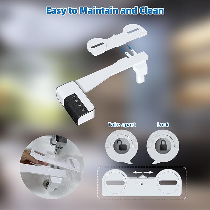 Hibbent Bidet Attachment for Toilet, Non-Electric Dual Nozzle for Frontal & Rear Wash, Adjustable Water Pressure Control, Fresh Water Bidet Toilet Seat, Self Cleaning Water Sprayer, Dark Black
