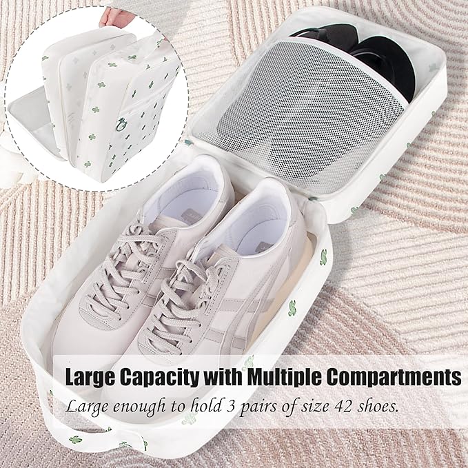 Travel Shoe Bag Waterproof Shoe Organizer Bag Holds 3 Pair of Shoes Shoe Packing Cube for Suitcase Travel and Daily Use Storage Pouch with Handle (Cactus)
