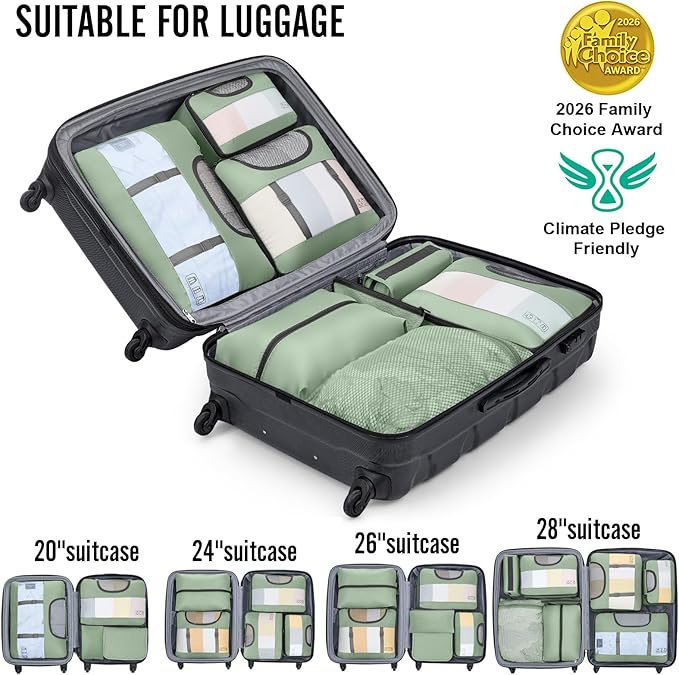 Veken 8 Set Packing Cubes for Travel Essentials, Suitcase Organizer Bags in 4 Sizes, Carry-On Luggage Accessories with Large Laundry Bag & Passport Holder, Must-Have for Airplane, Road Trip & Camping