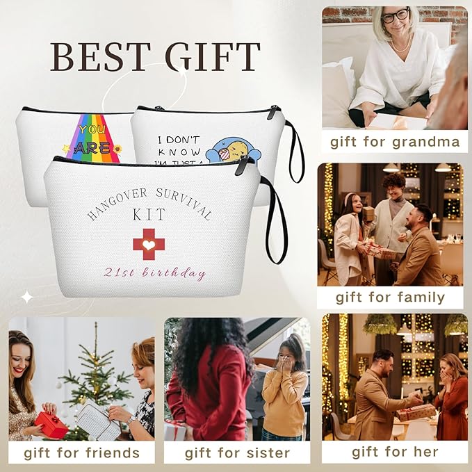 21st Happy Birthday Unique Funny Gifts for Her 21 Year Old Women Sisters Friend Bestie Daughter Cosmetic Bag with Mirror Christmas