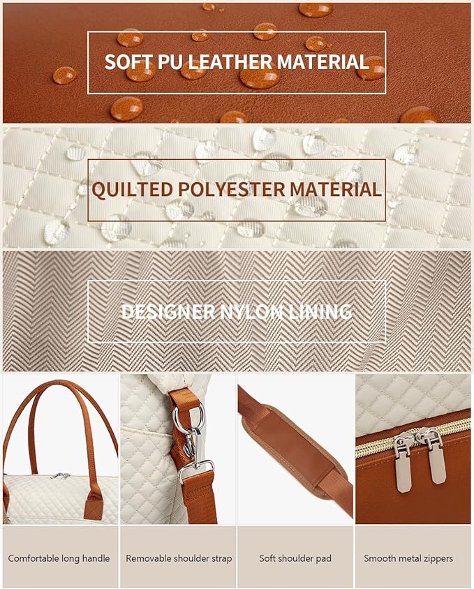 Weekender Bags for Women Travel, Overnight Bags Carry On Duffle Bag with Shoe Compartment for Airplane Large Tote Bag for Weekend Over Night, Hospital Bags, Women Gifts, Beige Brown