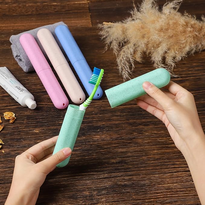 Muslih 4 Pack Toothbrush Travel Case, Toothbrush Holder with Ventilation Holes, for Travel, Home, Business, School, Camping