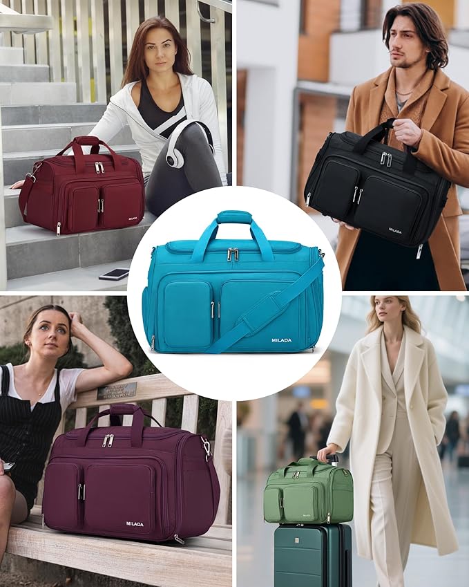 MILADA Carry On Luggage Bags for Travel Lightweight Personal Item Travel Bag Foldable Large Duffle Bag for Travel Tote Overnight Bags for Women Mens Weekender Bags, Caribbean Blue