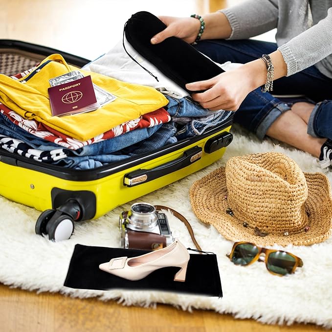 Wesiti 12 Pcs 8 x 18 Inch Shoe Bags for Travel Flannel Fabric Shoe Dust Bag with Drawstring Flannel Pouch Washable Breathable Covers Protecting Storing Boots Travel Luggage