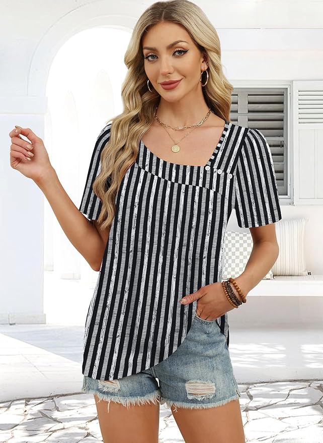 WIHOLL Womens Summer Tops Short Sleeve Shirts Square Neck Spring Outfits 2026 Fashion Clothing Blouses