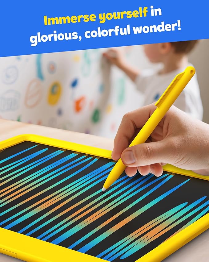 TEKFUN 12 Inch LCD Writing Tablet for Kids, Coloring Drawing Pad, Mess Free Doodle Board, Airplane Travel Toys for Boys and Toddlers, Road Trip Essentials, Gifts for 3-8 Year Old Girls (Yellow)