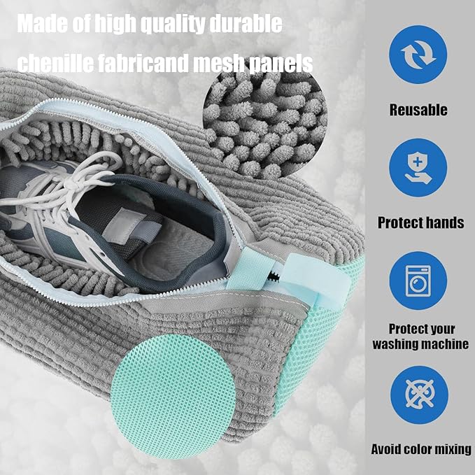 2 Pack Shoe Washing Machine Bag Shoe Washing Bag Shoe Mesh Laundry Bags Shoe Bags for Travel Reusable Shoe Cleaning Bag for All Shoe Sizes (Grey)